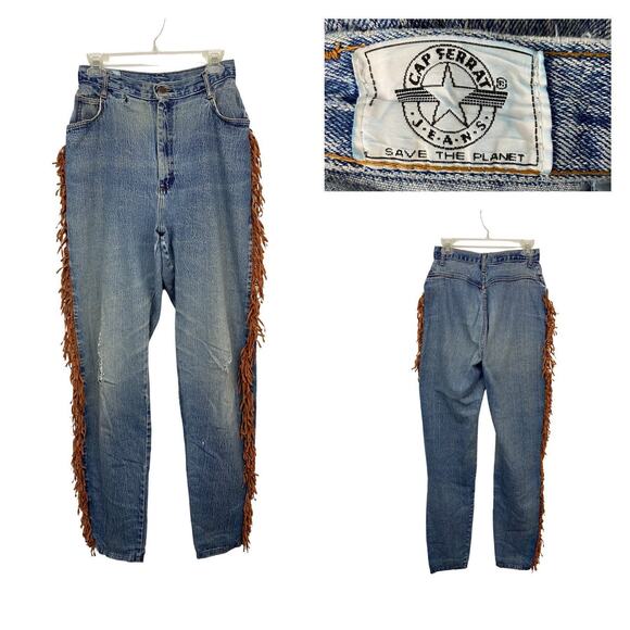 Vintage Distressed Fringe Trim Blue Jeans Tapered Leg AS IS  / Women’s Medium - Picture 9 of 9